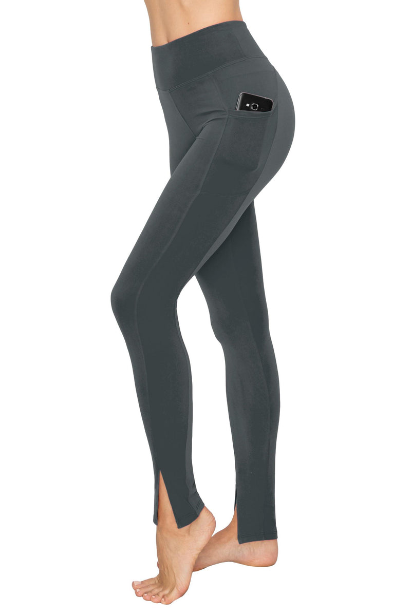 Women's High Waist Leggings Pocket - Premium Buttery Soft Yoga Workout Stretch Solid Front Slit Pants - ALWAYS®