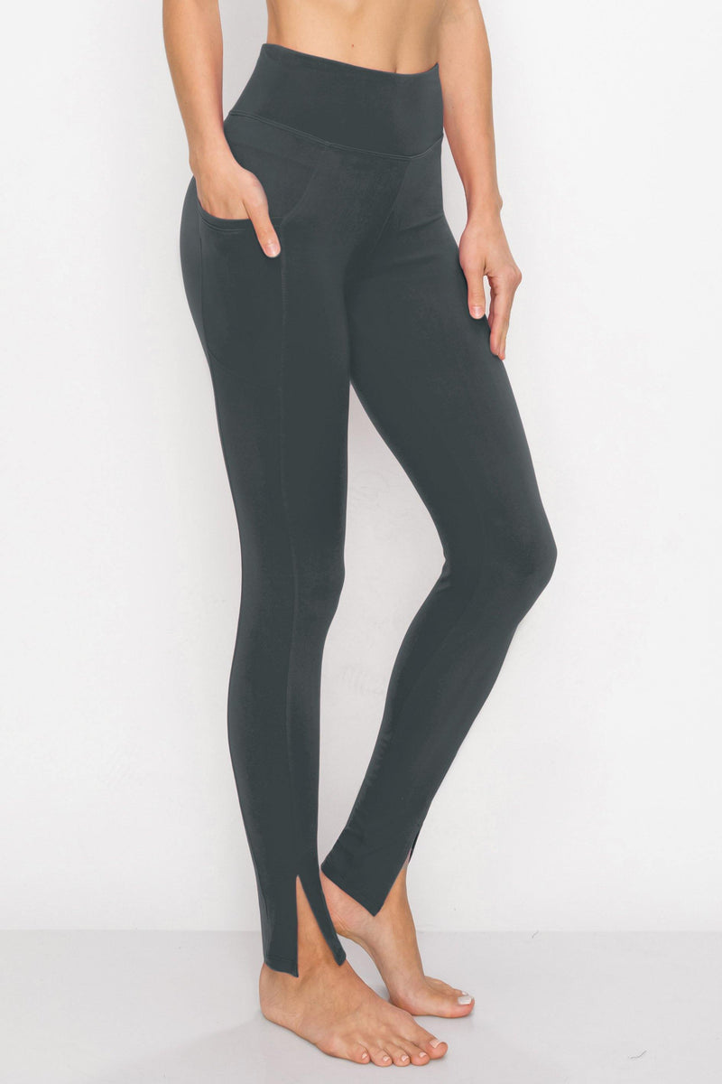 Women's High Waist Leggings Pocket - Premium Buttery Soft Yoga Workout Stretch Solid Front Slit Pants - ALWAYS®