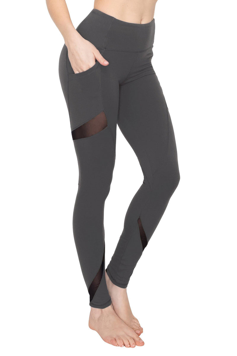 High Waist Leggings - Slant Pockets and Mesh Accents - ALWAYS®