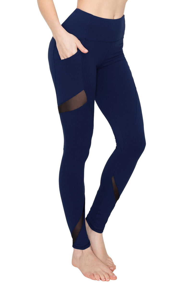 High Waist Leggings - Slant Pockets and Mesh Accents - ALWAYS®