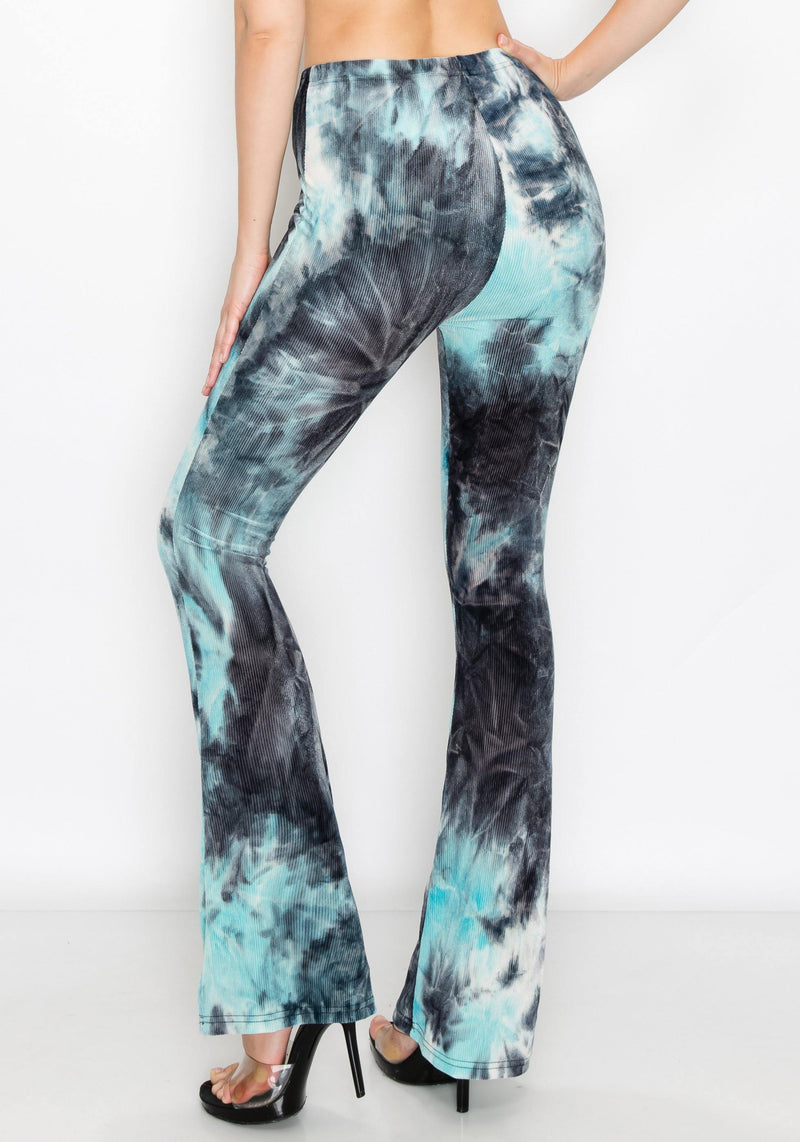 ALWAYS Women's Ribbed Tie Dye Palazzo - Rib Knit Fit and Flare Wide Leg Bell Bottom Pants - ALWAYS®