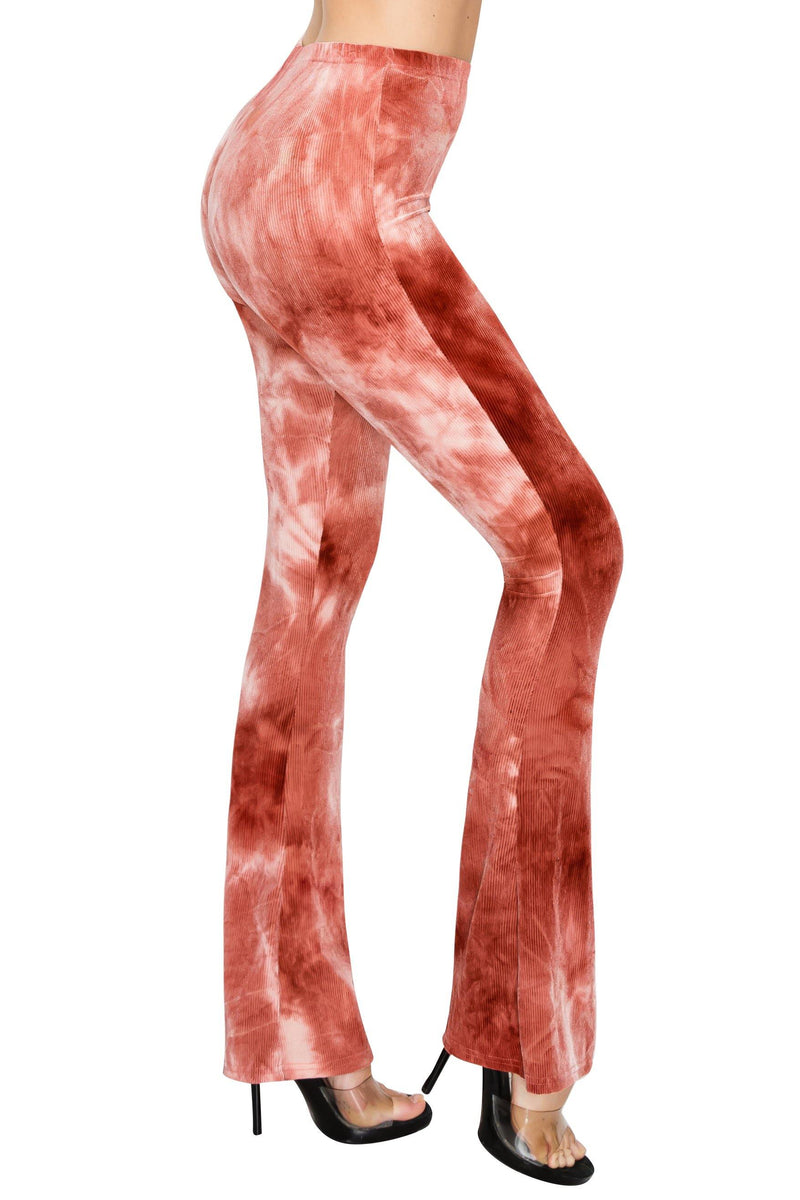 ALWAYS Women's Ribbed Tie Dye Palazzo - Rib Knit Fit and Flare Wide Leg Bell Bottom Pants - ALWAYS®