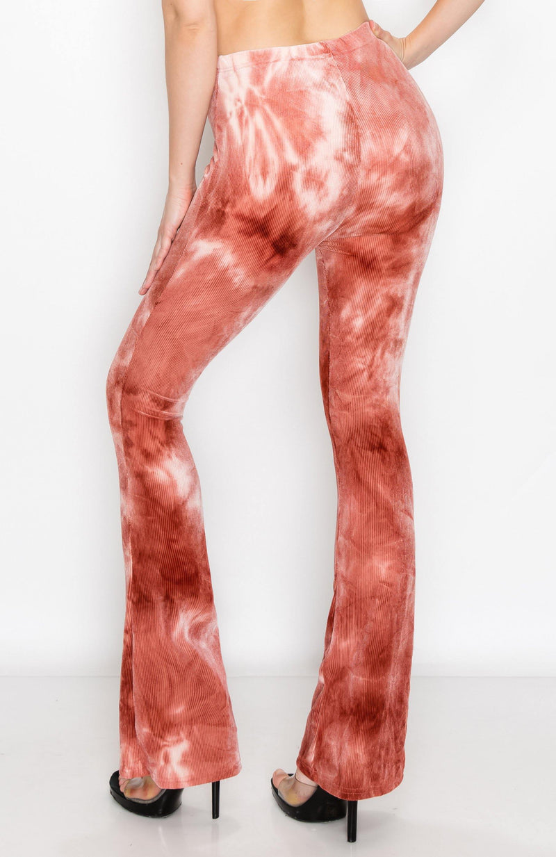 ALWAYS Women's Ribbed Tie Dye Palazzo - Rib Knit Fit and Flare Wide Leg Bell Bottom Pants - ALWAYS®
