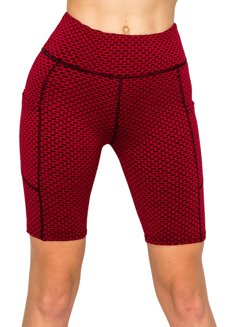 Textured 3D Booty Bike Shorts - High Waist Compression Slimming Butt Lift Checkered Biker Shorts with Pockets - ALWAYS®