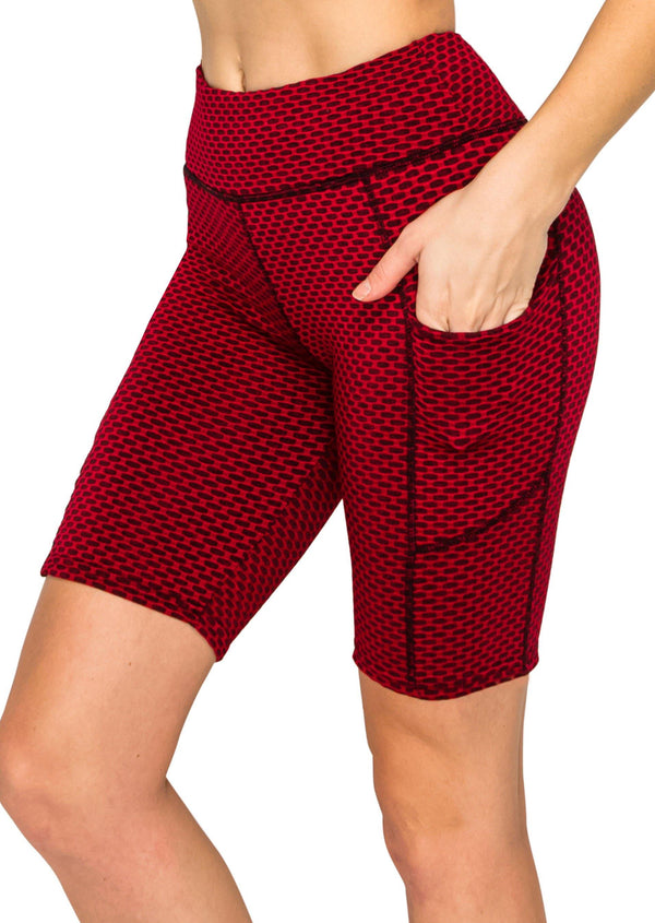 Textured 3D Booty Bike Shorts - High Waist Compression Slimming Butt Lift Checkered Biker Shorts with Pockets - ALWAYS®