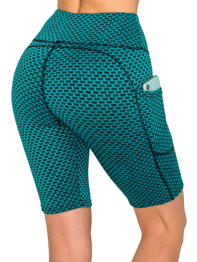 Textured 3D Booty Bike Shorts - High Waist Compression Slimming Butt Lift Checkered Biker Shorts with Pockets - ALWAYS®