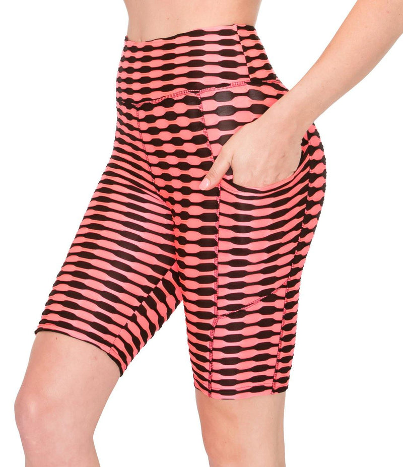 Textured Booty Bike Shorts - Striped High Waist Compression Slimming Butt Lift Bike Shorts with Pockets - ALWAYS®