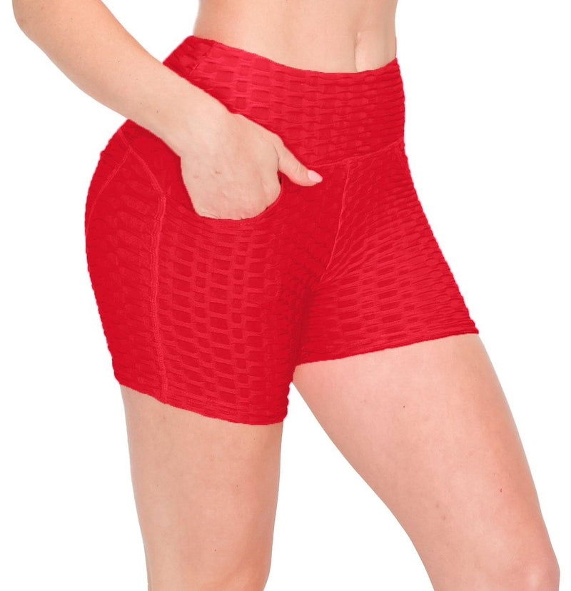 Textured Booty Yoga Shorts - High Waist Compression Slimming Butt Lift Short Pants with Pockets - ALWAYS®