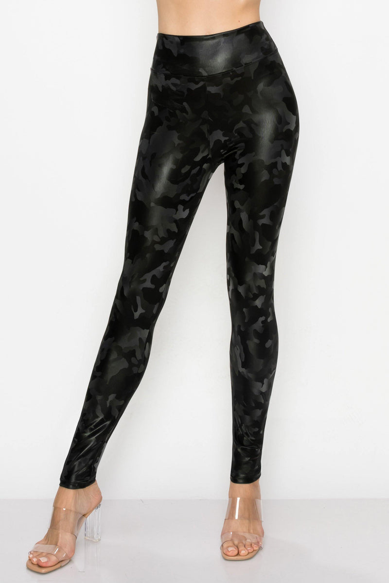Women's Faux Leather Fashion Leggings - High Waisted Stretch Sexy