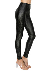 Women's Faux Leather Fashion Leggings - High Waisted Stretch
