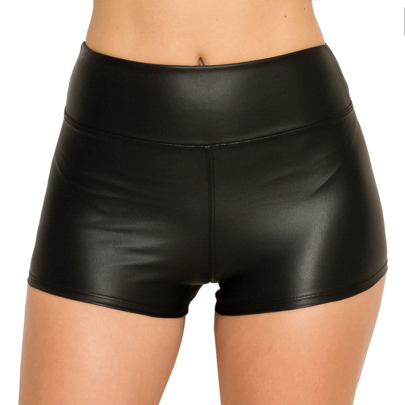 ALWAYS Women's Faux Leather Shorts - High Waist Stretch Short