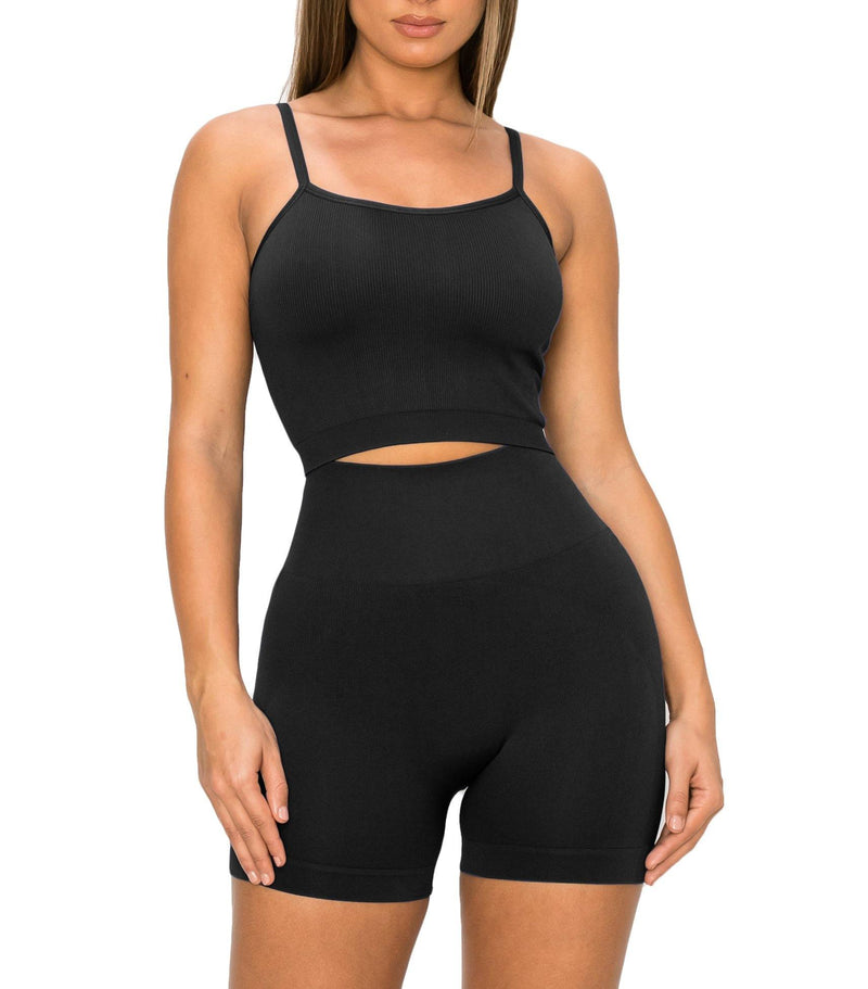 ALWAYS Women's Seamless 2 Piece Set - High Waisted Yoga Bike Workout Shorts and Cami Cropped Tank Top - ALWAYS®