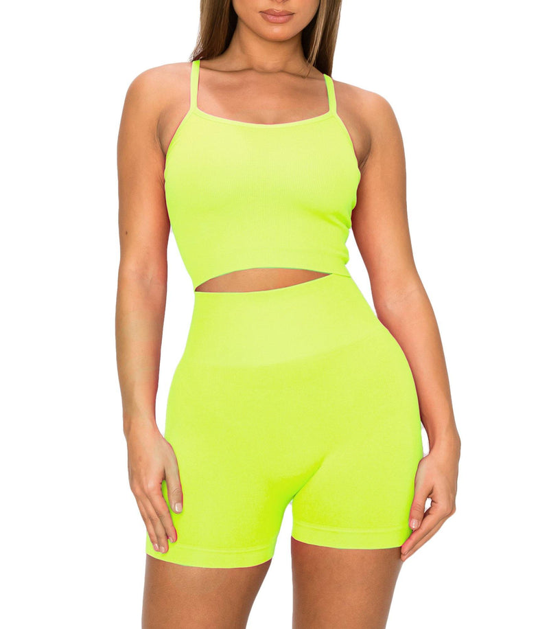 ALWAYS Women's Seamless 2 Piece Set - High Waisted Yoga Bike Workout Shorts and Cami Cropped Tank Top - ALWAYS®