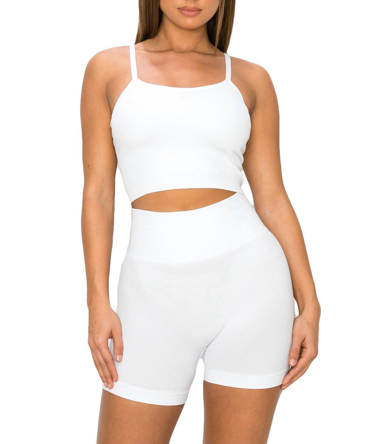 ALWAYS Women's Seamless 2 Piece Set - High Waisted Yoga Bike Workout Shorts and Cami Cropped Tank Top - ALWAYS®