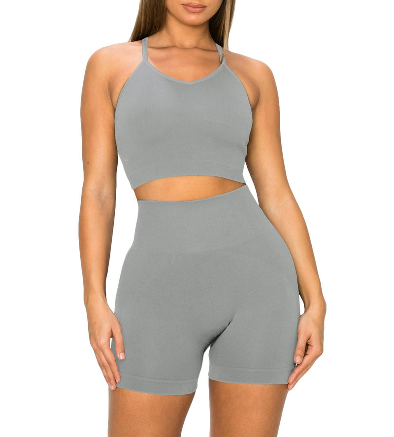 ALWAYS Women's Seamless 2 Piece Set - High Waisted Yoga Bike Workout Shorts and Cropped Racerback Tank Top - ALWAYS®