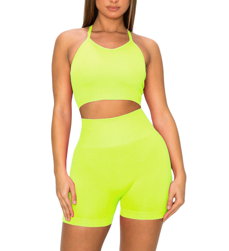 ALWAYS Women's Seamless 2 Piece Set - High Waisted Yoga Bike Workout Shorts and Cropped Racerback Tank Top - ALWAYS®