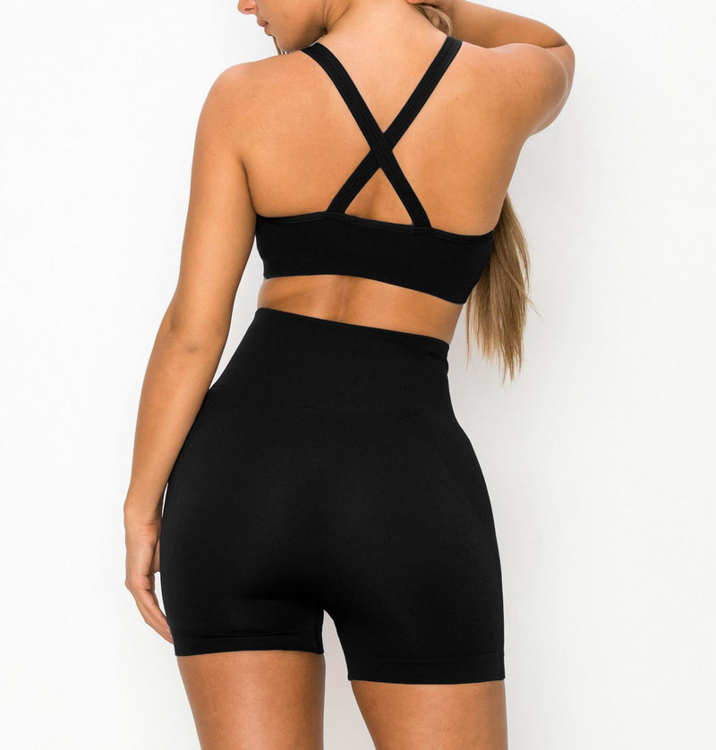 ALWAYS Women's Seamless 2 Piece Set - High Waisted Yoga Bike Workout Shorts and Cropped Crisscross Tank Top - ALWAYS®