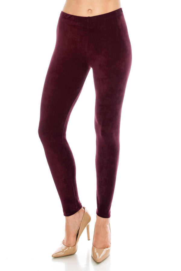 Buy Missby Women Stretch Velvet Leggings - Premium Soft Velour Warm Winter  Solid Basic Pants (Burgundy) at